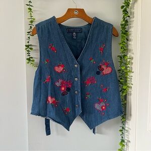 Karen Scott Blue Denim Vest with Embroidered Accents